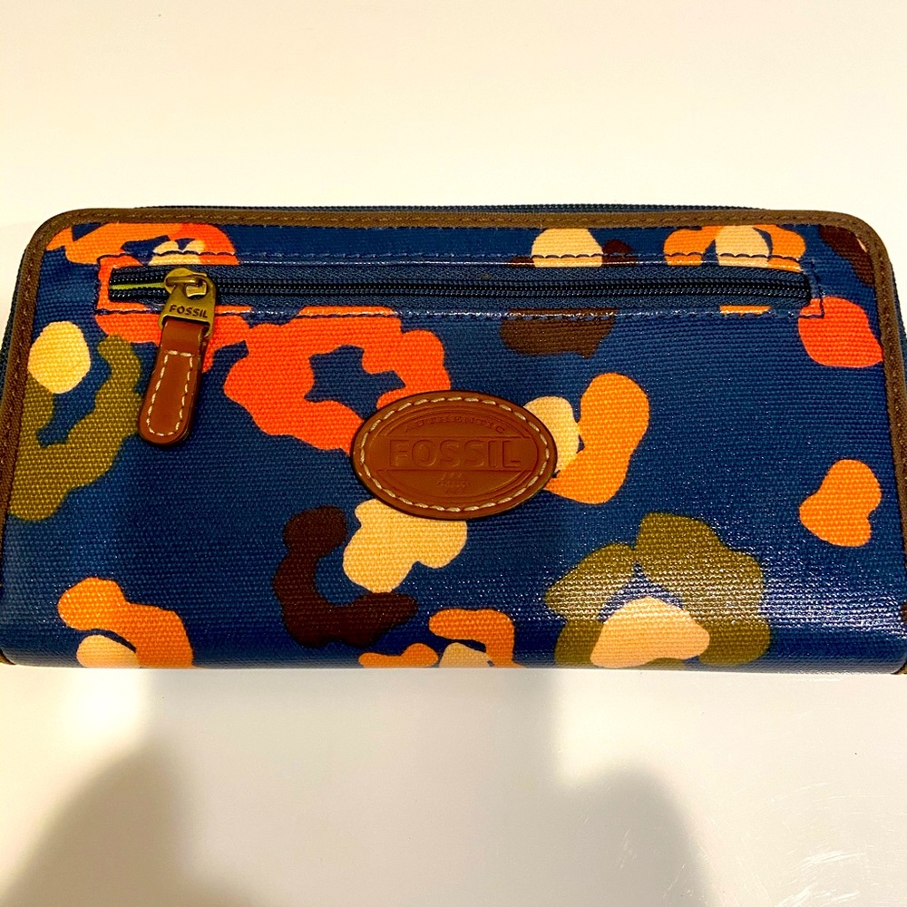 Fossil blue/green leopard print wallet w keychain
